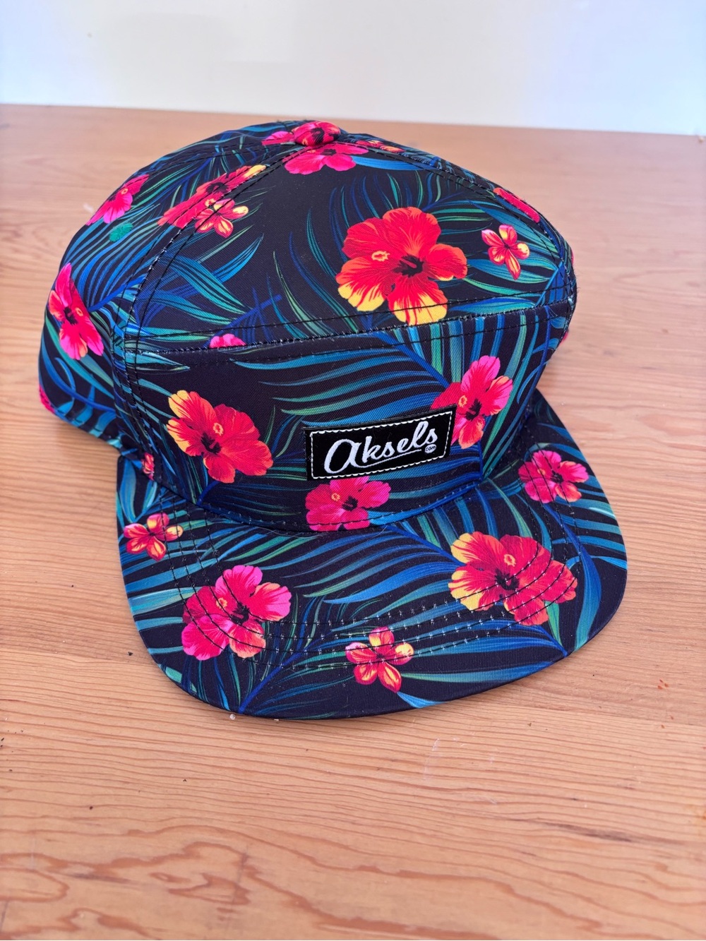 Aksels Floral Five-Panel Hat in Black with Pink & Red Flowers